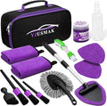 Windshield Cleaning Tool, 13PCS Car Detailing Kit Interior Cleaner, Car Window Cleaner with Extendable Handle, Car Interior Cleaning Kit with Detailing Brushes for Women Men (Purple)
