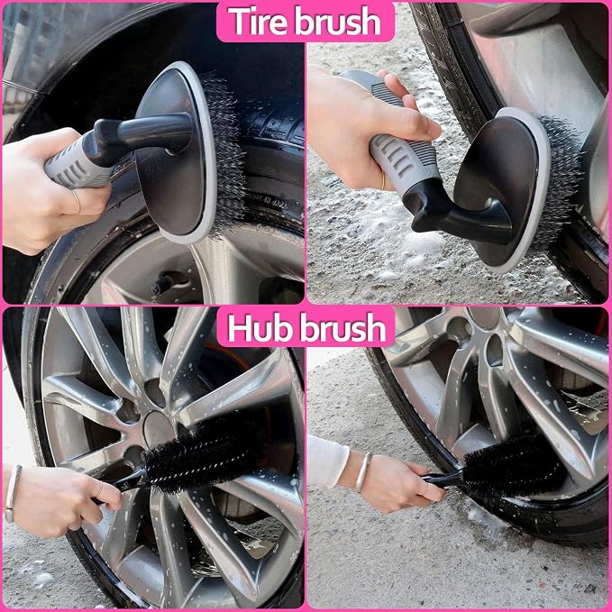Car Detailing Kit, Interior Exterior Cleaning Set for Vehicles | Soft Microfiber, Lint-Free, Scratch-Proof, 17 Pcs Complete Set, Pink Styling, Perfect Women Gift, Portable Bag