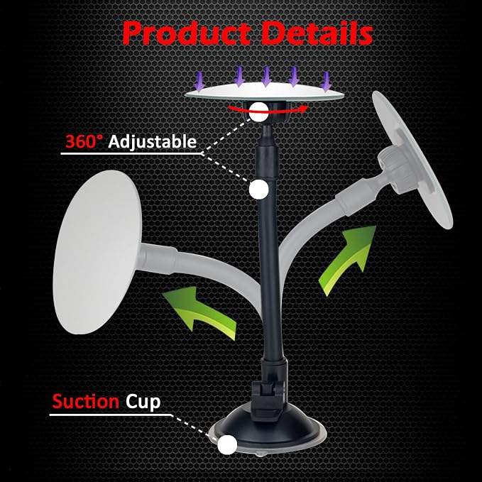 Suction Cup Car Baby Mirror, Adjustabe Long Arm HD Glass Convex Wide Angle Interior Rearview Baby Rear Facing Mirror (Frameless Round, 3.35")
