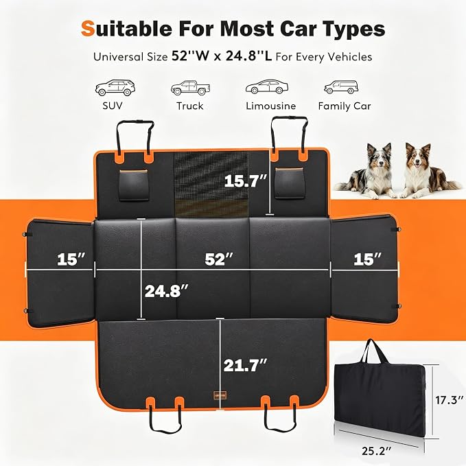 Dog Car Seat Cover for Back Seat, Hard Bottom Back Seat Extender for Pets | Heavy Duty Waterproof Scratch Proof Nonslip Durable Back Seat Covers, Upgraded Material, Easy to Clean, Holds 400lb