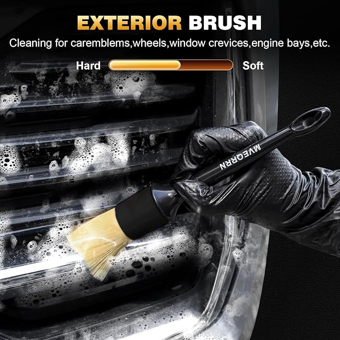 MVEQRRN 7PCS Car Detailing Brush Set,Boars Hair Detail Brush Kit(Black) | Ultra Soft No Scratch, Car Dust Brush, Interior Detailing Brushes Kit, Detail Brushes Car Detailing for Interior Exterior