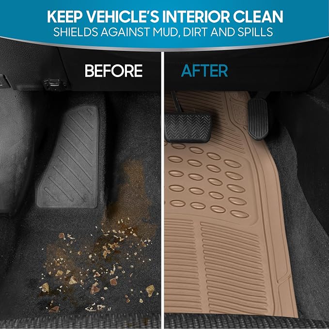 ProLiner Floor Mats for Cars Trucks SUV, 4-Piece All-Weather Car Mats with Universal Fit Design, Durable Car Floor Mat with Capture Ridges, Waterproof Rubber Floor Mat for Cars (Beige)