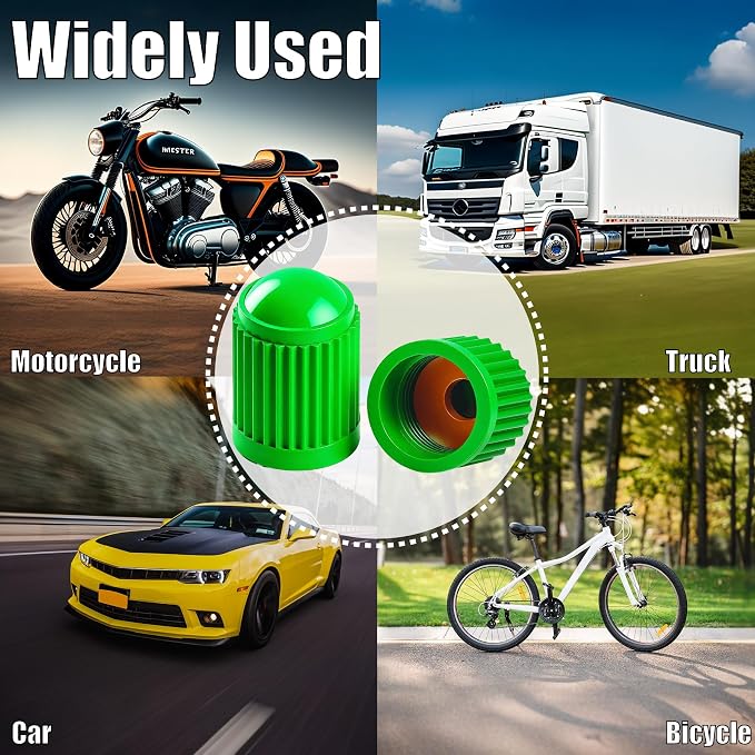100PCS Tire Valve Stem Caps, Corrosion Resistant, with O Rubber Ring, Airtight Seal Heavy Duty Dustproof Tire Valve Stem Covers for Cars, SUV, Trucks, Bikes, Motorcycles, Bicycles(Green)