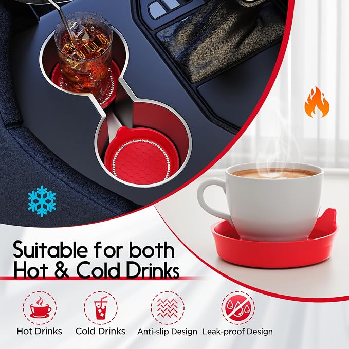 Car Cup Coaster Universal Non-Slip Cup Holders Bling Crystal Rhinestone Car Interior Accessories 2 Pack Red