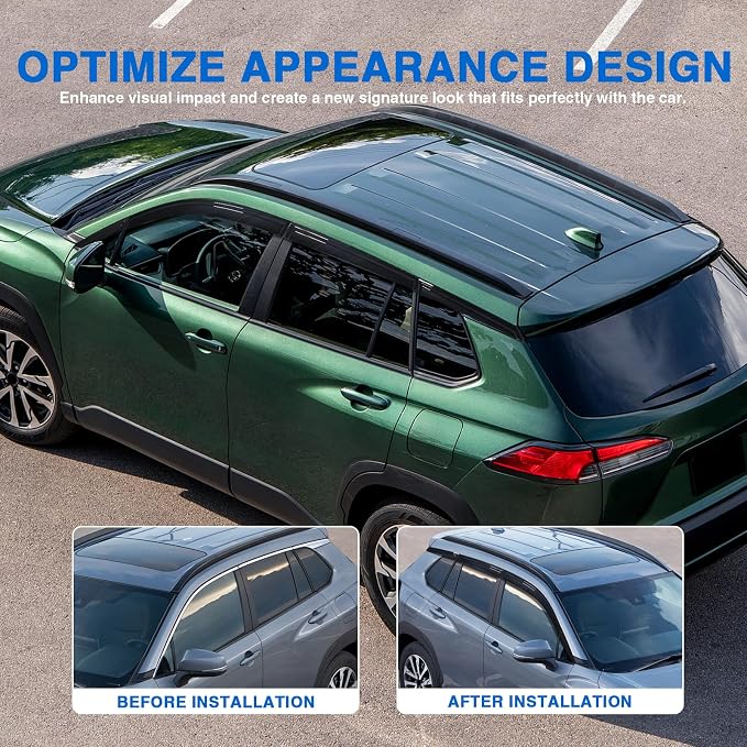MotorFansClub 8pcs Window Vent Visor Rain Guards Fit for Corolla Cross | 2022 2023 2024 2025 Window Deflector Shade Shield Cover Black