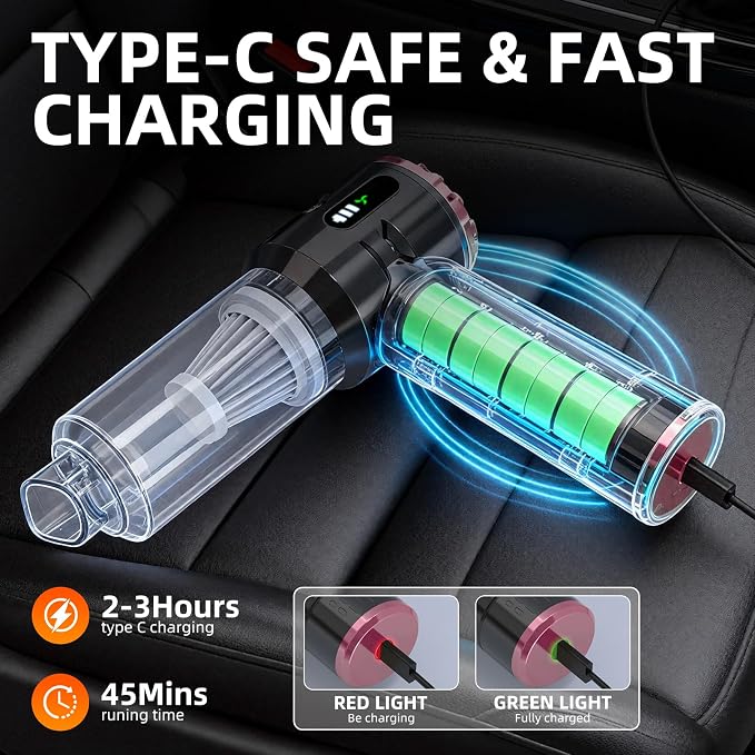 Handheld Vacuum Cleaner Cordless, 23000Pa Powerful Car Mini Vacuum Cleaner, Rechargeable Portable Lightweight dust Catcher for Home Car Carpet Stairs Pet Hair Deep Cleaning（Black-Silvery）