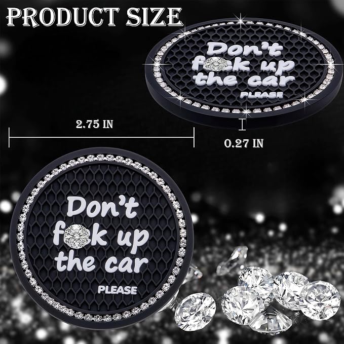2PCS Bling Crystal Rhinestone Cup Holder Coaster – 2.75 Inch Anti-Slip Auto Insert Cup Coaster – Sparkling Interior Decor Accessories for Cars & Vehicles (Black & White)