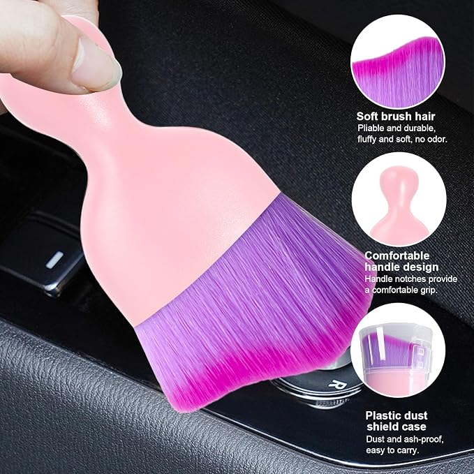 2 PCS Car Detailing Brush, Curved Soft Bristles Auto Removal Dust Collectors, Universal Vehicle Dashboard, Air Conditioner Vents etc Interior Cleaning Tool Accessory (Pink/Purple)