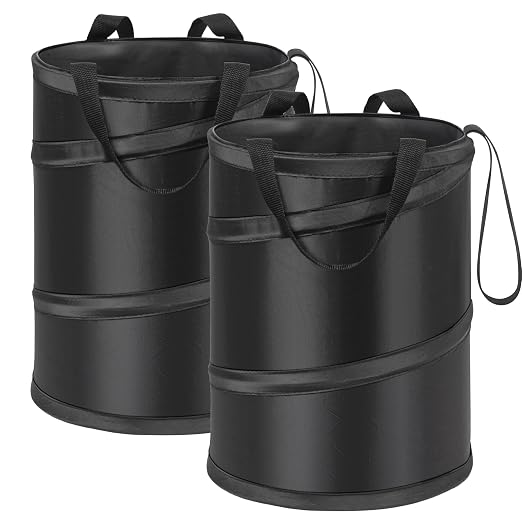 2Packs 4 Gallons New Leakproof Car Trash Can, Large Trash Can Pop-up Collapsible Hanging Car Trash Bin, Waterproof PEVA Liner Open-Top Garbage Can for Home Office Camping