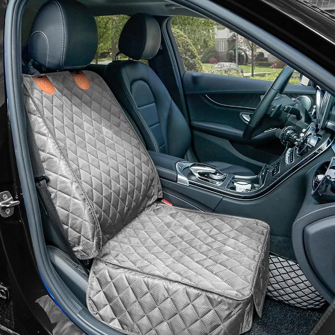 Front Seat Cover 2 Pack, Full Protection Dog Car Seat Cover with Side Flaps, Nonslip Scratchproof Captain Chair Seat Cover Fits for Cars, Trucks, SUVs, Jeep (Gray)