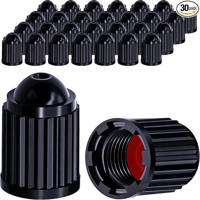 30PCS Plastic TPMS Tire Valve Stem Caps, with O Rubber Ring, Airtight Seal Heavy Duty Dustproof Tire Valve Stem Covers for Cars, SUV, Trucks, Bikes, Motorcycles, Bicycles(Black)