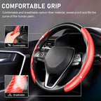 Steering Wheel Cover, Carbon Fiber Steering Wheel Cover, Car Steering Wheel Cover for Men/Women, Anti-Slip, Comfortable Grip, Durable, Universal for 99% Car Interior Accessories (Red)