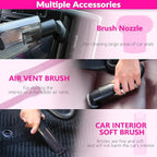 Car Cleaning Kit, Car Corded Vacuum Detailing Kit Interior with High Power Handheld Vacuum, Including 7Pcs Detailing Brush Set, Windshield Cleaner, Pink Car Accessories for Women