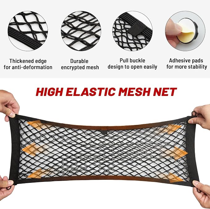 2 Pcs Universal Cargo Net Pocket Elastic Mesh Netting Car Mesh Pouch for Trunk RV Boats Home Cargo Storage Mesh with Screws and Hooks (25.6'' x 9.8'')