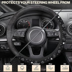 Gothic Skull Cat Steering Wheel Cover for Women, Cute Breathable Anti Slip Stretch Neoprene Car Protector Accessories Universal 15 Inch-Black (Tarot, Spell Book)