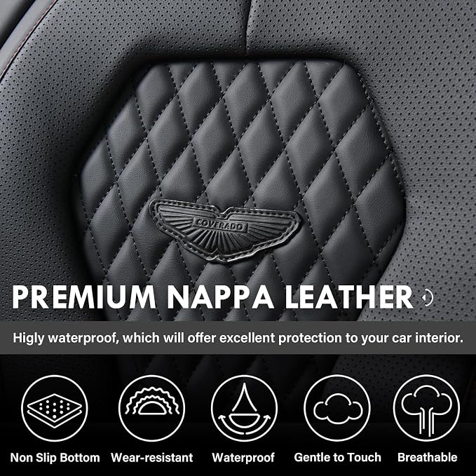 Coverado Car Seat Covers Full Set, Black Seat Covers, Waterproof Car Seat Cover, Car Seat Cushion, Car Seat Covers Front Seats Back Seat Covers, Car Seat Protector Universal Fit Most Cars Red Line