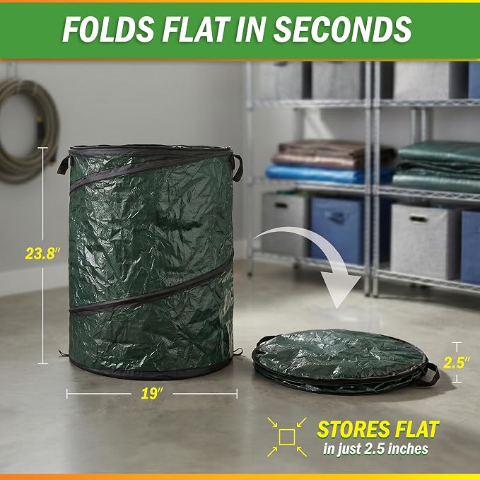 29.5-Gallon Pop up Outdoor Garbage Can Set - Set of 2 Collapsible Trash Cans for Parties, Yard Waste, or Laundry - Camping Accessories by