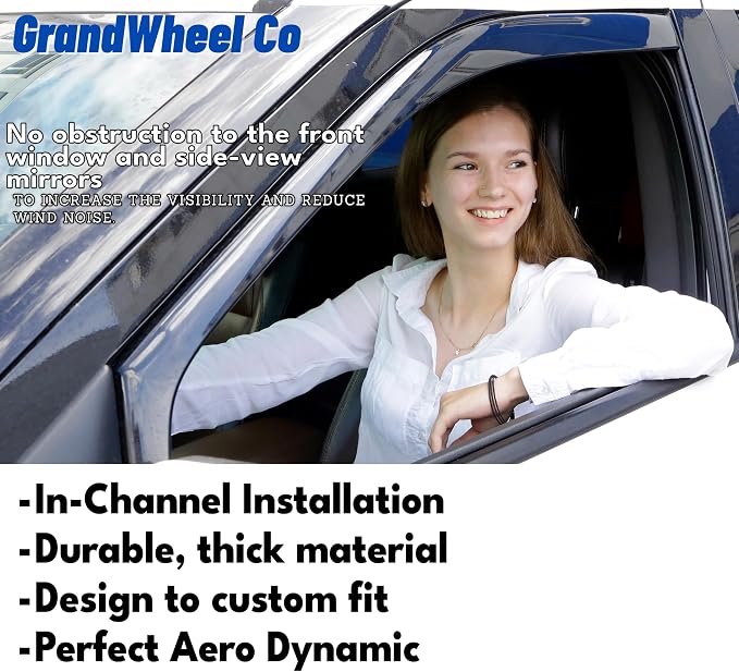 GrandWheel Window Deflectors Smoke Tinted in-Channel Side Window Vent Visor Deflectors Rain Guards Compatible with Sequoia 2023-2026 - 4pcs. GW0933