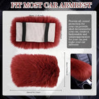 Furry Armrest Cover Auto Center Console Cover Car Soft Console Pad, Real Sheepskin Wool Soft Fluffy Auto Center Armrest Pad for Most Car Decoration Protector(Wine Red)
