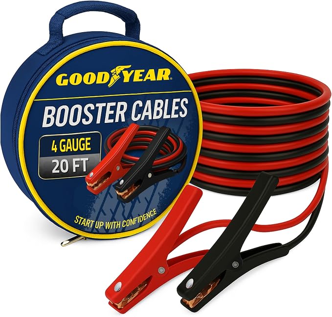 Goodyear Heavy Duty Jumper Cables for Car Battery - 4 Gauge Thick Wire, Extra Long 20 ft Booster Cables with Carrying Case for Cars, Trucks, SUVs, Emergency Roadside Kit Car Accessories