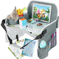 Kids Travel Tray for Toddler Car Seat, Toddler Gift for Boy | Road Trip Essentials Accessories Lap Tray with Dry Erase Board, iPad Holder Stand & Cooler Cup Holder as Birthday Gift, Grey