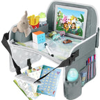 Kids Travel Tray for Toddler Car Seat, Toddler Gift for Boy | Road Trip Essentials Accessories Lap Tray with Dry Erase Board, iPad Holder Stand & Cooler Cup Holder as Birthday Gift, Grey
