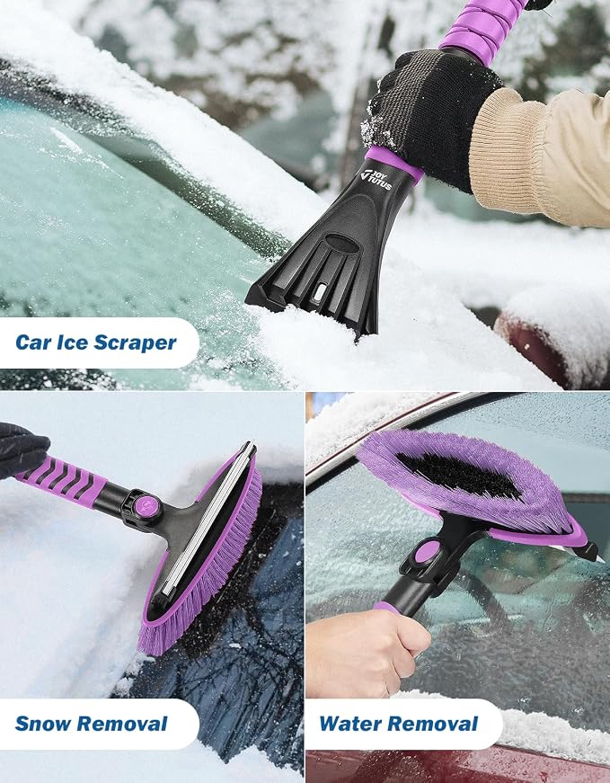 41.5IN Extendable Snow Brush and Ice Scraper, 270°Pivoting Snow Scraper Brush for Car Windshield, Telescoping Ice Scraper, Foam Grip, Heavy Duty Snow Remover for Cars, Trucks, SUV (Purple)