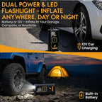 Portable Tire Inflator Air Compressor for Car Tires, Dual Cylinder, Cordless Air Pump for Car, Truck, SUV, 160 PSI, Dual Power, 7500mAh Battery, 12V DC, LED Light & Auto Shut-Off