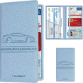 Car Registration and Insurance Card Holder, Vehicle License Document Glove Box Compartment Organizer, Essential Car Wallet Case for Driver Auto Owners (M Light Blue)