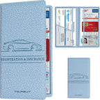 Car Registration and Insurance Card Holder, Vehicle License Document Glove Box Compartment Organizer, Essential Car Wallet Case for Driver Auto Owners (M Light Blue)