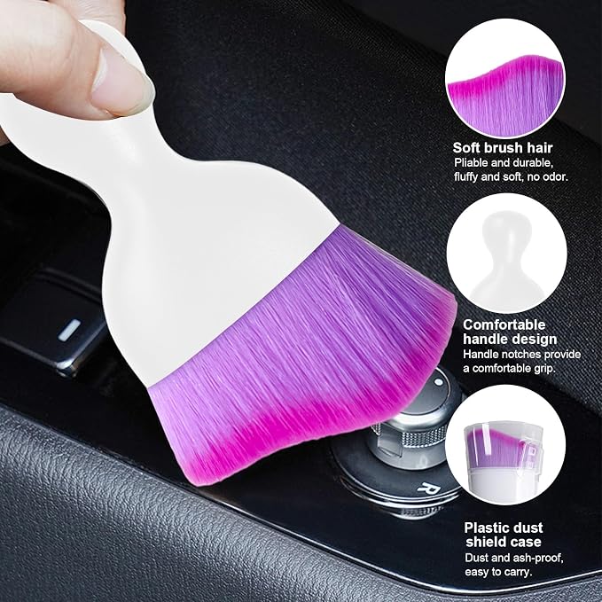 2 PCS Car Detailing Brush, Curved Soft Bristles Auto Removal Dust Collectors, Universal Vehicle Dashboard, Air Conditioner Vents etc Interior Cleaning Tool Accessory (White/Purple)
