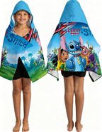 Stitch Printed Soft Cotton Terry Hooded Towel Wrap, Absorbent Hooded Towel for Bath Pool Beach Lounging, 28 in x 55 in