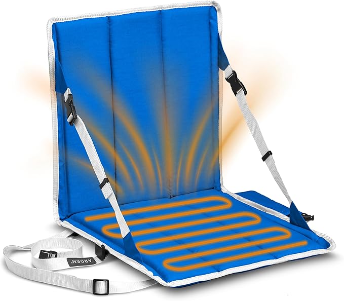 Heated Stadium Seat, Foldable, Lightweight with Carrying Strap, Foam Cushion for Comfort, Adjustable, Back Support, Multi-Functional Use As Stadium Seat or Seat Pad, Royal Blue/White