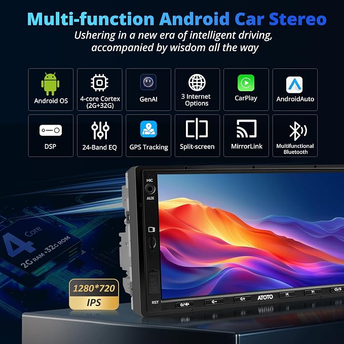 A5L 7'' Android Double DIN Car Stereo with 1080P Front Dash Cam, Wireless CarPlay & Android Auto, DSP 24-Band EQ, HDMI Out, FM/AM/SS Radio, WiFi/BT/USB Tethering, GPS Track,AI Voice Control