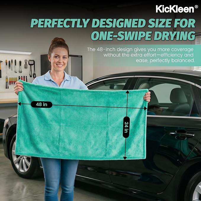 Dual Sided Microfiber Towels (48"x 24") Extra Large Ultra Absorbent Drying Towel for Cars,Trucks; Without Streaks, Scratches, or Water Spots Double-Twist Pile & Edgeless Design (Aqua blue-Gray)