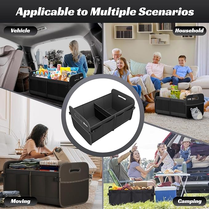 Trunk Organizer for Car - 80L Collapsible Car Storage with 11 Pockets & Reinforced Handles, SUV Trunk Organizers for Grocery Cargo(Black)