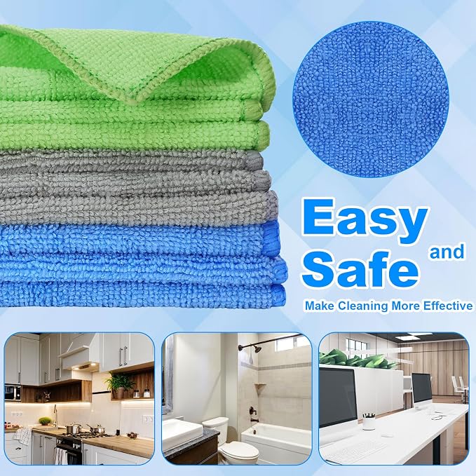 Cleaning Cloth Dry Erase Cloth Cleaning Rags Reasonable Kitchen Towels Microfiber Towels Cars Wash(6 x 6 Inch,Gray/Green/Blue,30 Pcs)