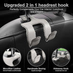 Upgraded Superior Leather Car Seat Back Headrest Hook, 2 in 1 Auto Seat Hook Hangers Holder Organization Interior Accessories for Purses Coats Umbrellas Grocery Bags Handbag (Gray)
