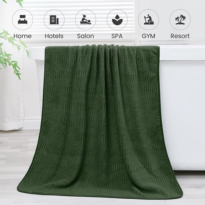 Microfiber Bath Towels, Large Bathroom Towel for Adult, Pack of 2, 30" x 60", Soft, Super Absorbent and Fast Drying, Use for Hair Wrap, Sport, Fitness, Yoga, Diamond Cross Grid Olive-Green