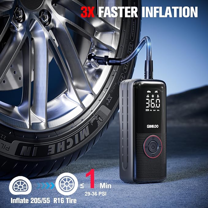 A6 Lite 160PSI Tire Inflator Portable Air Compressor, 7500mAh Portable Tire Inflator for Car Portable Air Pump with Tire Gauge Pressure & LED Light Air Pump for Car