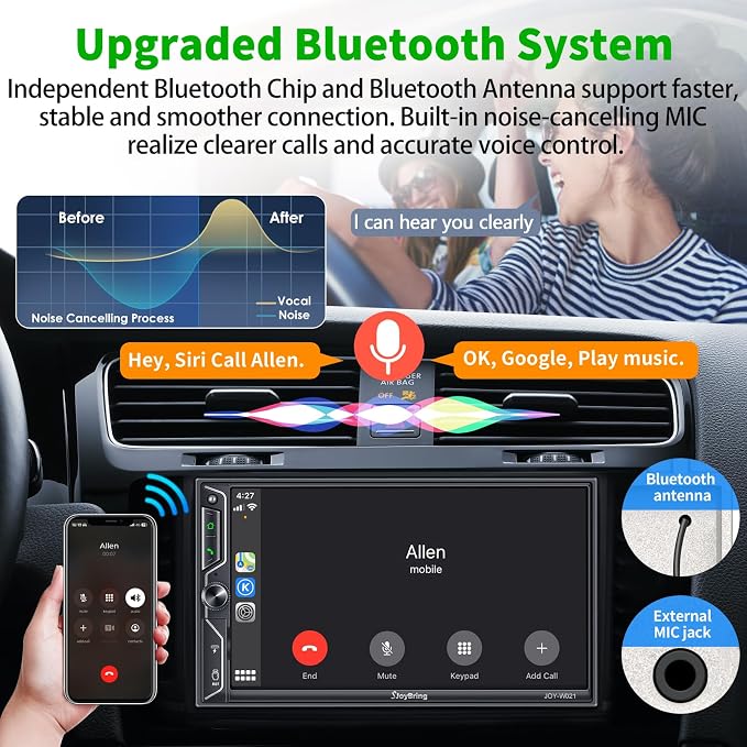 [QLED Screen Upgrade] 7" Double Din Car Stereo with Dash Cam, Wireless Apple CarPlay and Android Auto, Bluetooth, 240W 4.2-Channel Audio Output, MirrorLink, Backup Camera, AM/FM Car Radio