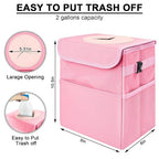 Car Trash Can Bin with Lid - Collapsible Car Garbage Can with Storage Pockets-Pink Mini Leakproof Vehicle Trash Bag-Small Automotive Organizers and Storage for Back/Front Seat SUV Truck Accessories
