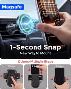 2-in-1 15W Magsafe Car Mount Charger, Magnetic Wireless Car Charger, 360° Dashboard & Air Vent Phone Mount, Phone Holders for Your Car, Car Accessories for Men Women for iPhone 17-12