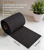 KitchLife Microfiber Cleaning Cloth Roll, 100 Pack - Tear-Away Microfiber Paper Towels, Lint-Free, Reusable, Washable for Kitchen, Car, Dishes, and Sensitive Surfaces (Black)