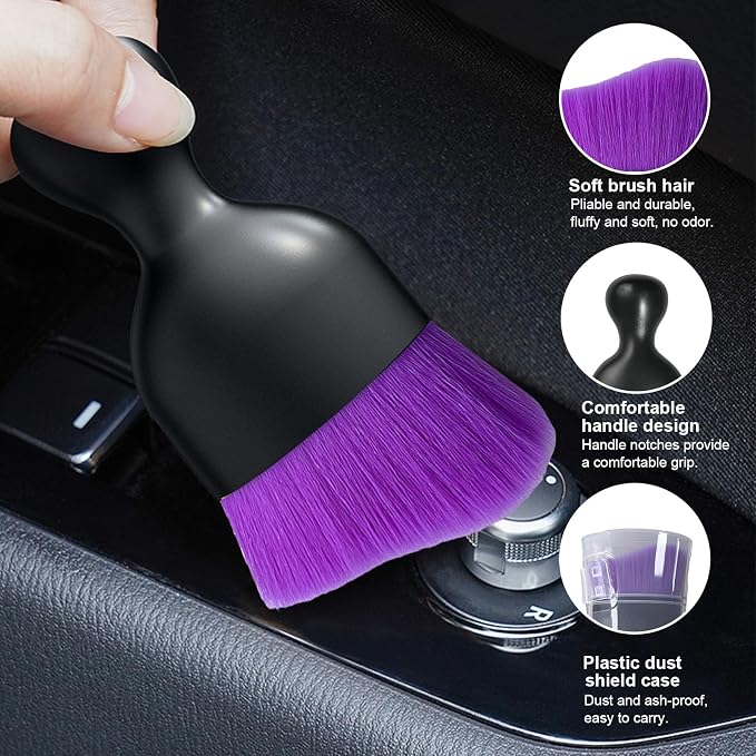 2 PCS Car Detailing Brush, Curved Soft Bristles Auto Removal Dust Collectors, Universal Vehicle Dashboard, Air Conditioner Vents etc Interior Cleaning Tool Accessories (Pure Purple)