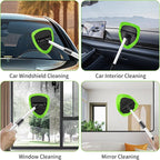 Windshield Cleaning Tool, 23-inch Extendable Handle Car Window Cleaner with 4 Reusable and Washable Microfiber Pads, Auto Glass Wiper Kit for Interior & Exterior, Ideal for Dirty Car Windows, Green