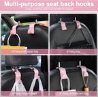 Car Seat Headrest Hook, Auto Seat Hook Hangers Storage Organizer Interior Accessories for Purse Coats Umbrellas Grocery Bags Handbag, 4-Pack - Pink