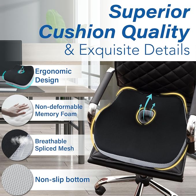 Car Seat Cushion for Driving, Car Seat Pillow for Short Drivers | Ergonomic Memory Foam Seat Cushion for Pain Relief, Adult Booster Seat for Car, Butt Cushion for Car, Truck, Office, B&G