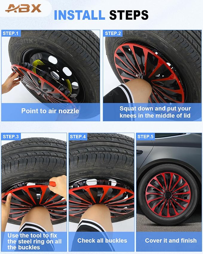 Hubcap Wheel Covers Hub Caps 15 Inch Set of 4 Black & Red Universal Wheel Rim Cover R15 Stylish Car Decor Wheel Covers for Toyota Camry Nissan Mazda (TT Black & Red, 15 inch)