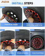 Hubcap Wheel Covers Hub Caps 15 Inch Set of 4 Black & Red Universal Wheel Rim Cover R15 Stylish Car Decor Wheel Covers for Toyota Camry Nissan Mazda (TT Black & Red, 15 inch)